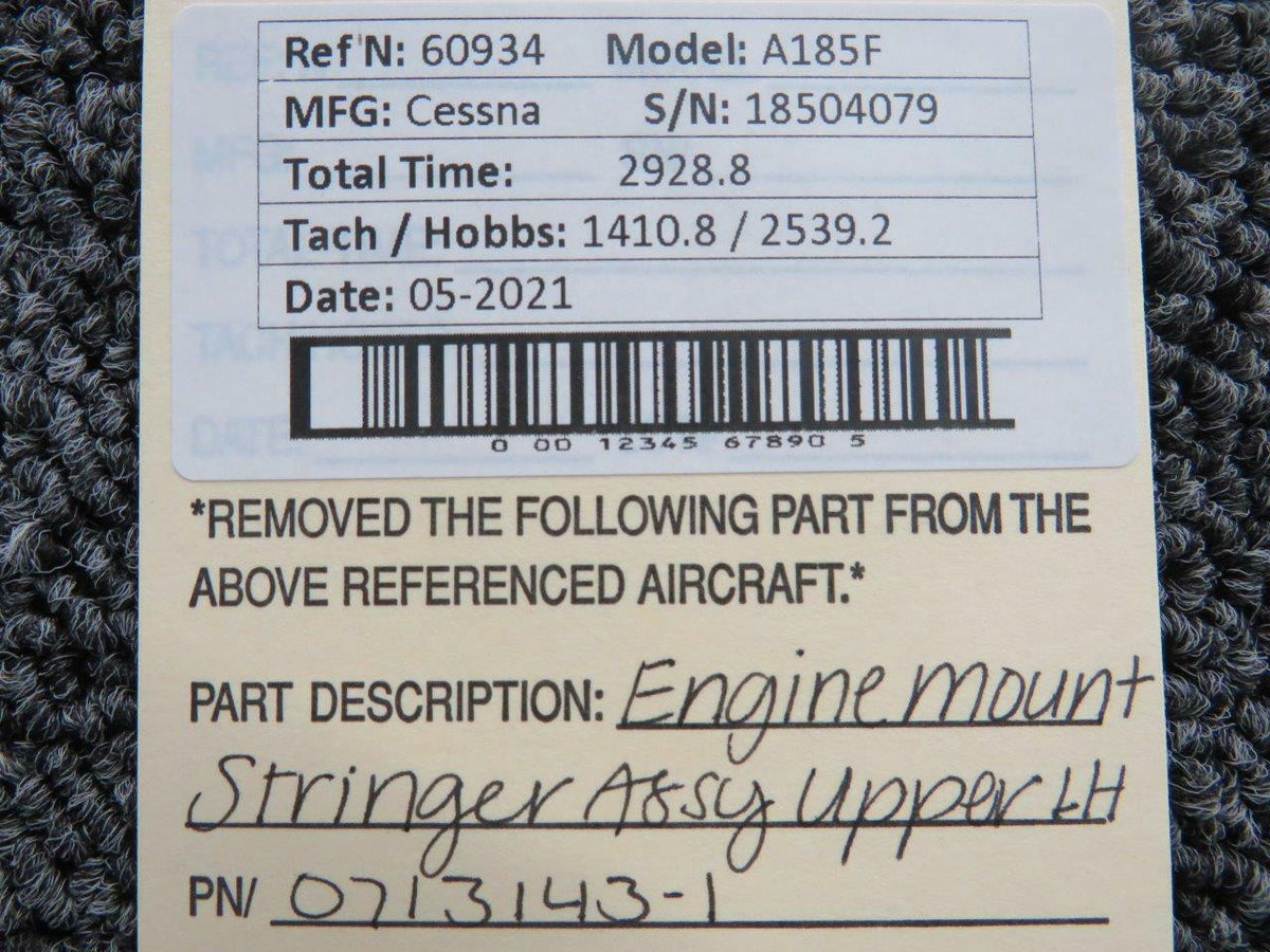 0713143-1 Cessna A185F Engine Mount Stringer Assembly Upper LH BAS Part Sales | Airplane Parts