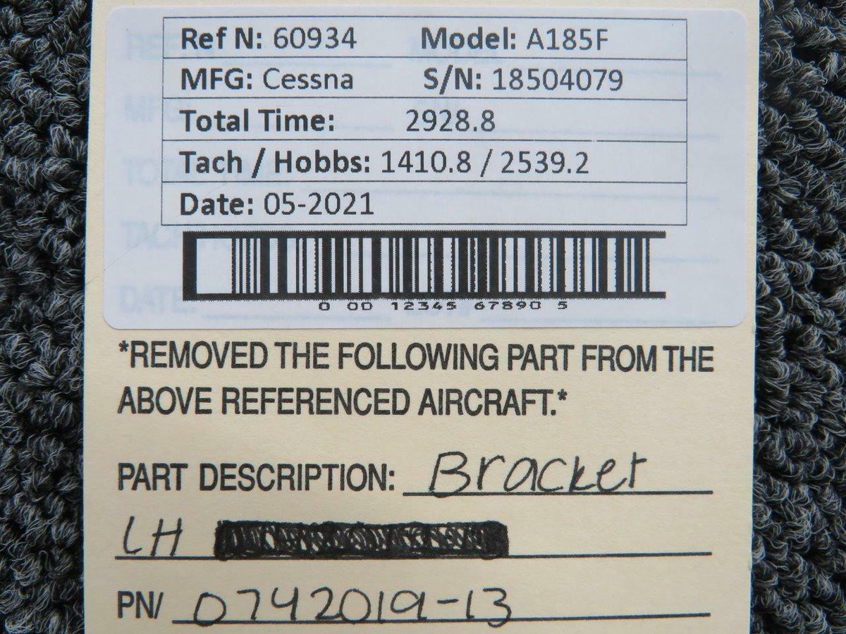 0742019-13 Cessna A185F Bracket Assembly LH BAS Part Sales | Airplane Parts