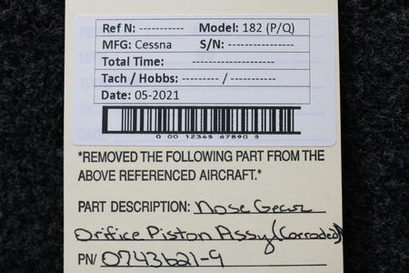 Cessna 0743621-9 Cessna 182 P/Q Nose Gear Orifice Piston Assembly PPP