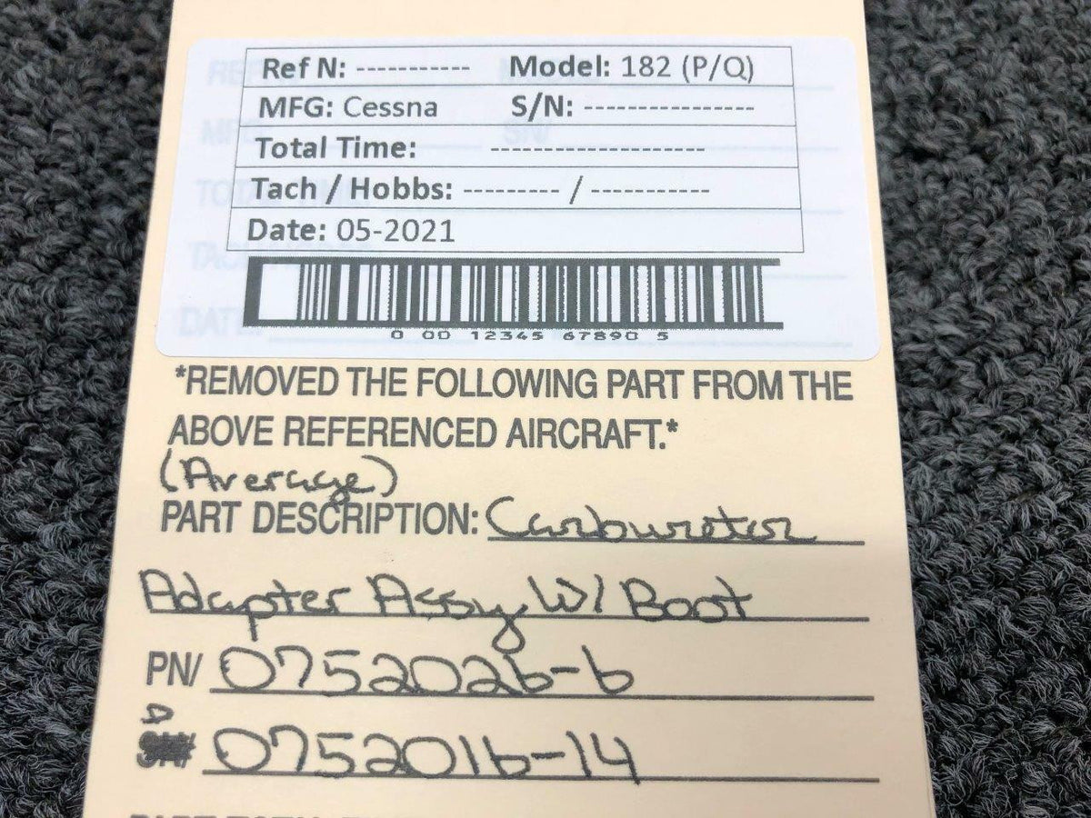 Cessna 0752026-6 Cessna 182 P/Q Carburetor Adapter Intake Assembly W/ Boot Average PPP