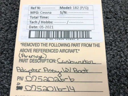 Cessna 0752026-6 Cessna 182 P/Q Carburetor Adapter Intake Assembly W/ Boot Average PPP