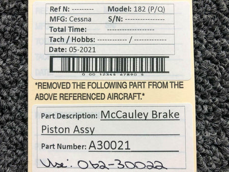 McCauley A30021 USE 062-30022 Cessna 182 P/Q McCauley Brake Caliper Piston Assembly PPP