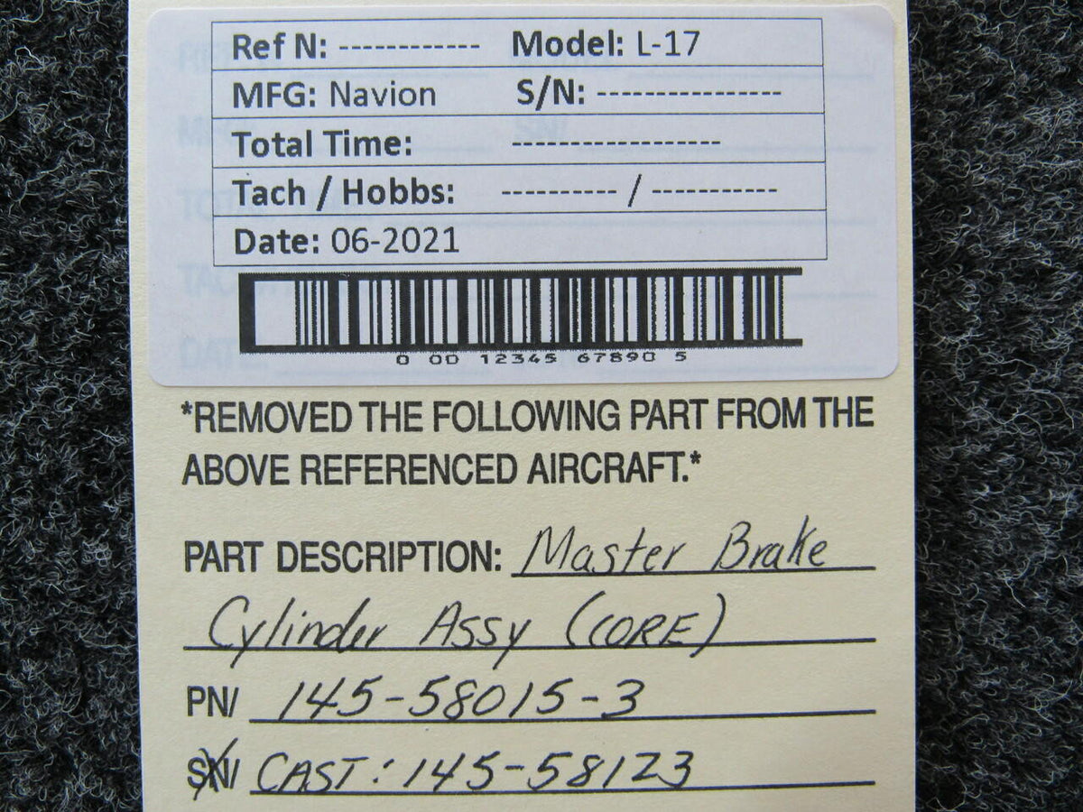 Navion 145-58015-3 CAST 145-58123 Navion L-17 Master Brake Cylinder CORE