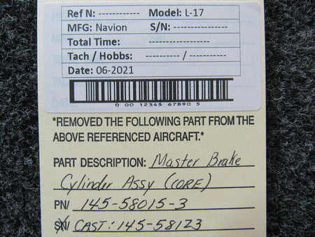 Navion 145-58015-3 CAST 145-58123 Navion L-17 Master Brake Cylinder CORE