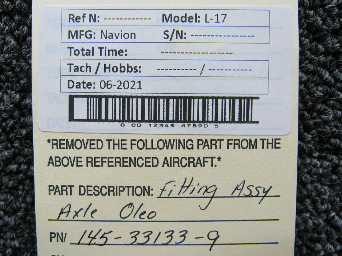 Navion 145-33133-9 Navion L-17 Fitting Assembly Axle Oleo