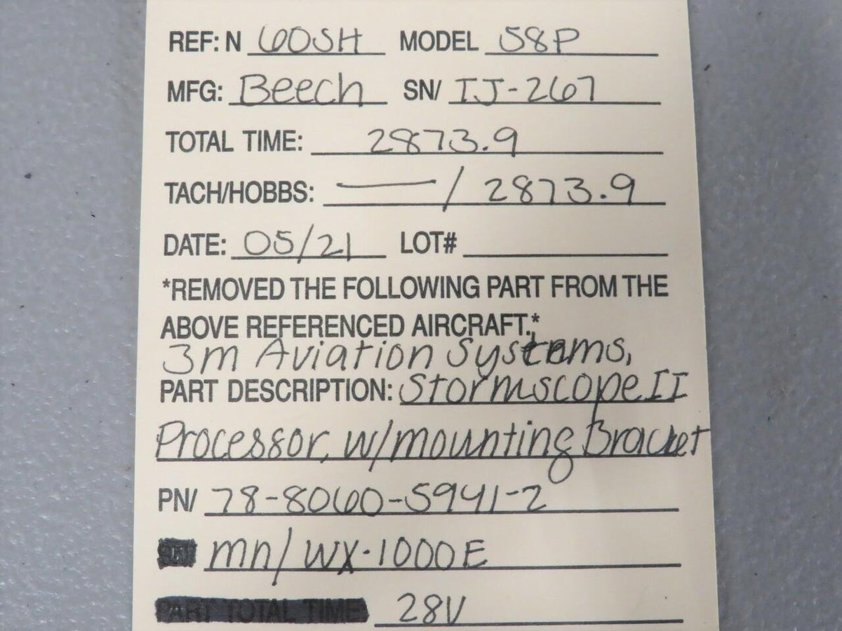 3M Aviation Safety Systems 78-8060-5941-2 Beechcraft 58P 3M Aviation Systems Stormscope II Processor W/ Mounting Bracket 28V