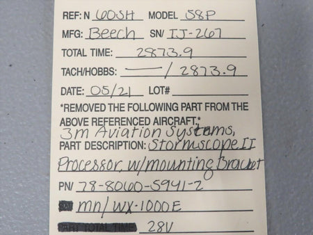 3M Aviation Safety Systems 78-8060-5941-2 Beechcraft 58P 3M Aviation Systems Stormscope II Processor W/ Mounting Bracket 28V