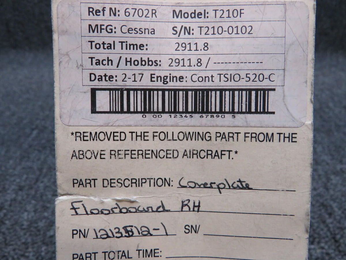 Cessna 1213512-1 Cessna T210F Coverplate Floorboard RH