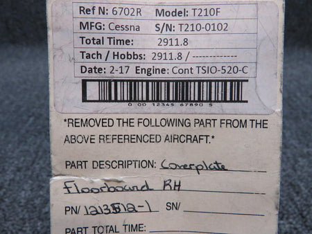 Cessna 1213512-1 Cessna T210F Coverplate Floorboard RH