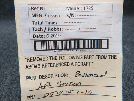0512157-10 Cessna 172S Bulkhead AFT Section BAS Part Sales | Airplane Parts