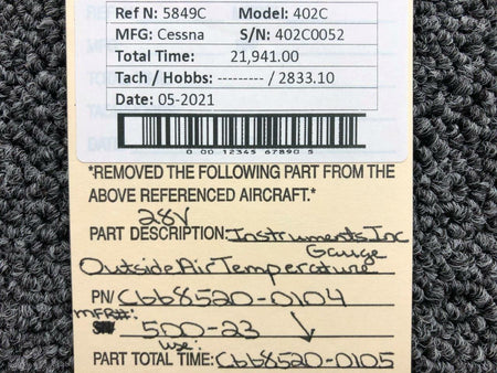 C668520-0104 (USE: 500-23)  Instruments Inc. Outside Air Temperature Indictaor (28V) BAS Part Sales | Airplane Parts