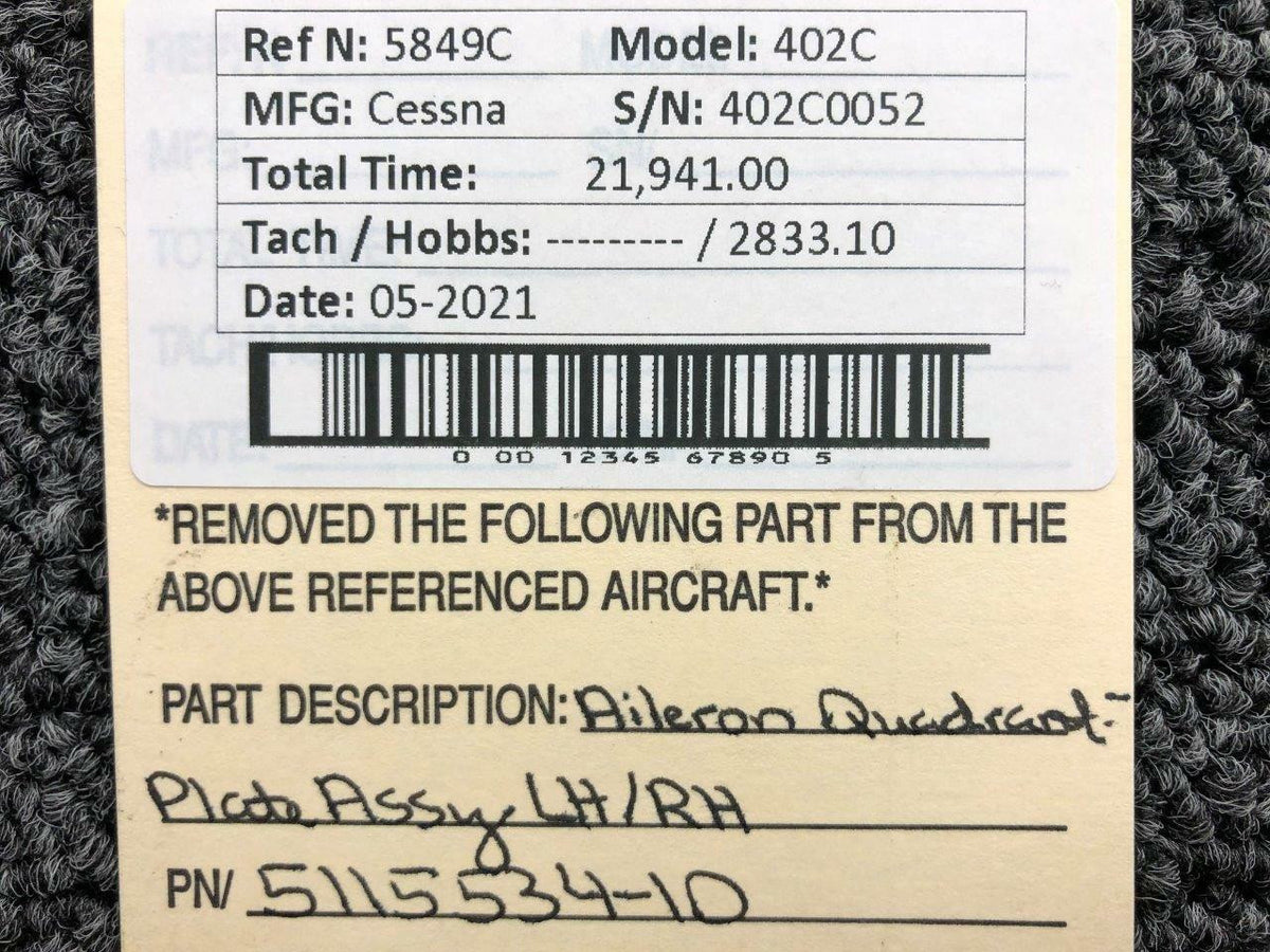 Cessna 5115534-10 Cessna 402C Aileron Quadrant Plate Assembly LH / RH