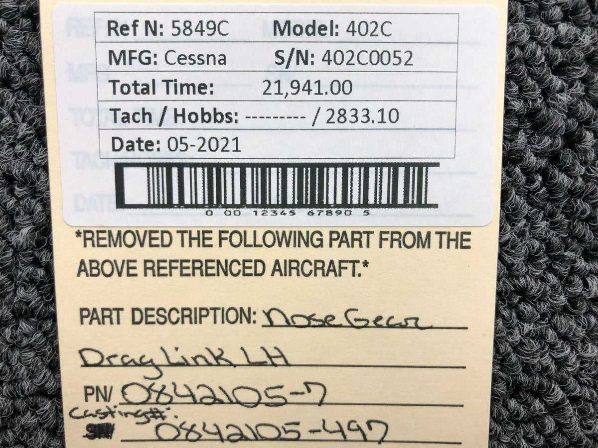 Cessna 0842105-7 Casting 0842105-497 Cessna 402C Nose Gear Drag Link LH