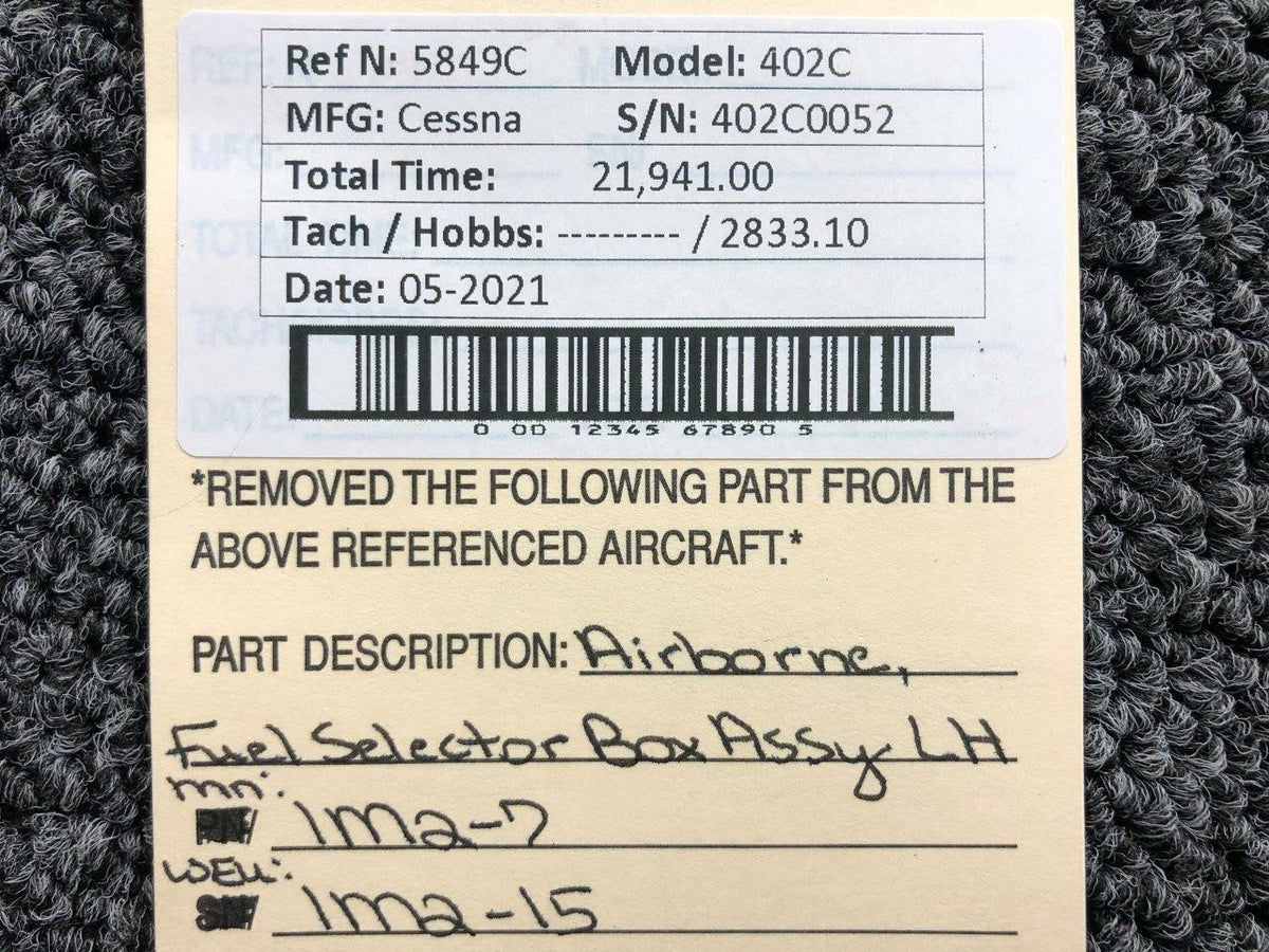 Airborne 1M2-7 WEU 1M2-15 Cessna 402C Airborne Fuel Selector Box Assembly LH