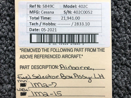 Airborne 1M2-7 WEU 1M2-15 Cessna 402C Airborne Fuel Selector Box Assembly LH