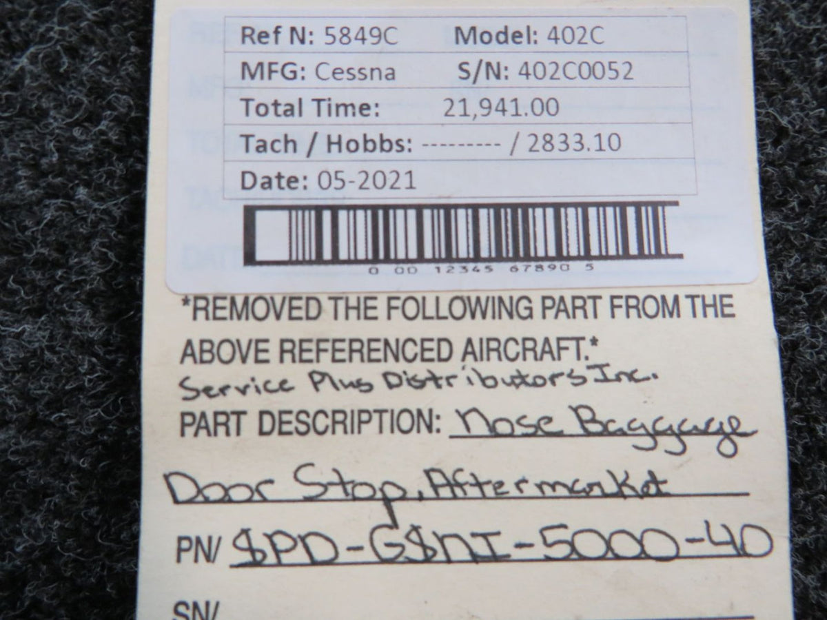 SPD-GSNI-5000-40 Cessna 402C Service Plus Distributors Nose Baggage Door Stop BAS Part Sales | Airplane Parts