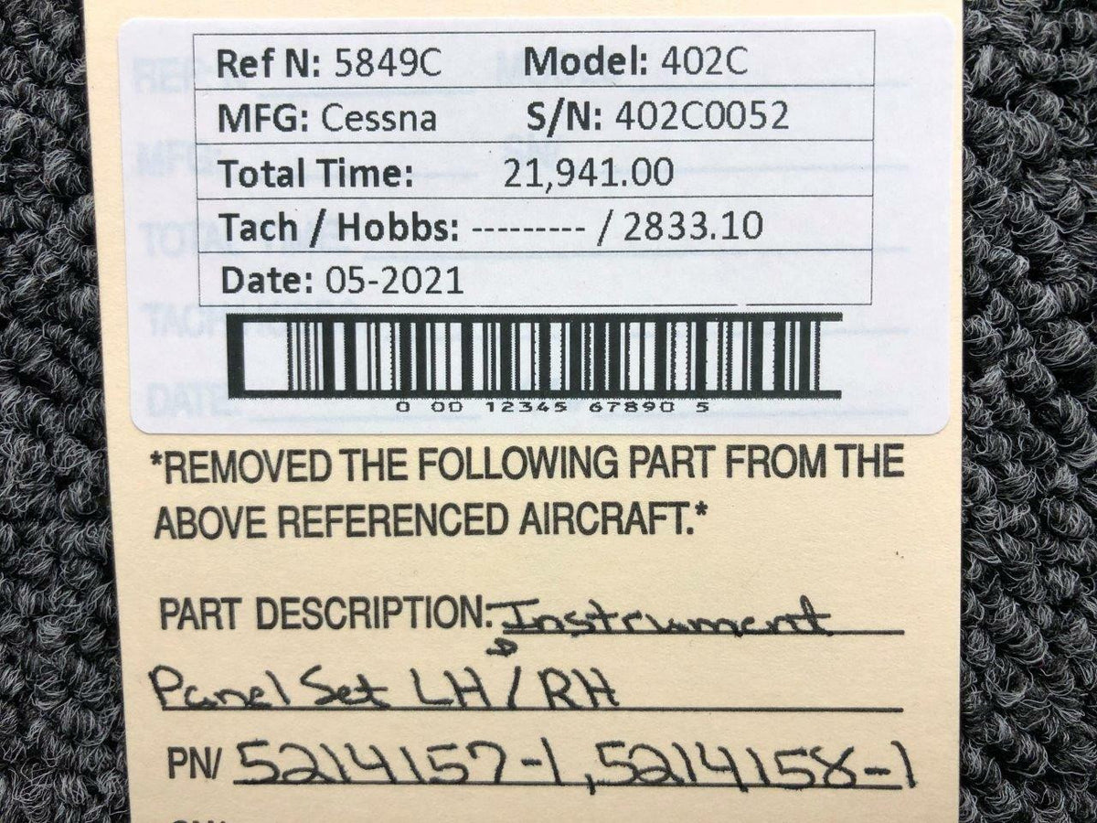 Cessna 5214157-1 / 5214158-1 Cessna 402C Instrument Panel Set LH / RH