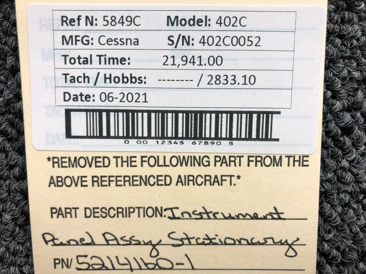 Cessna 5214160-1 Cessna 402C Instrument Panel Assembly Stationary