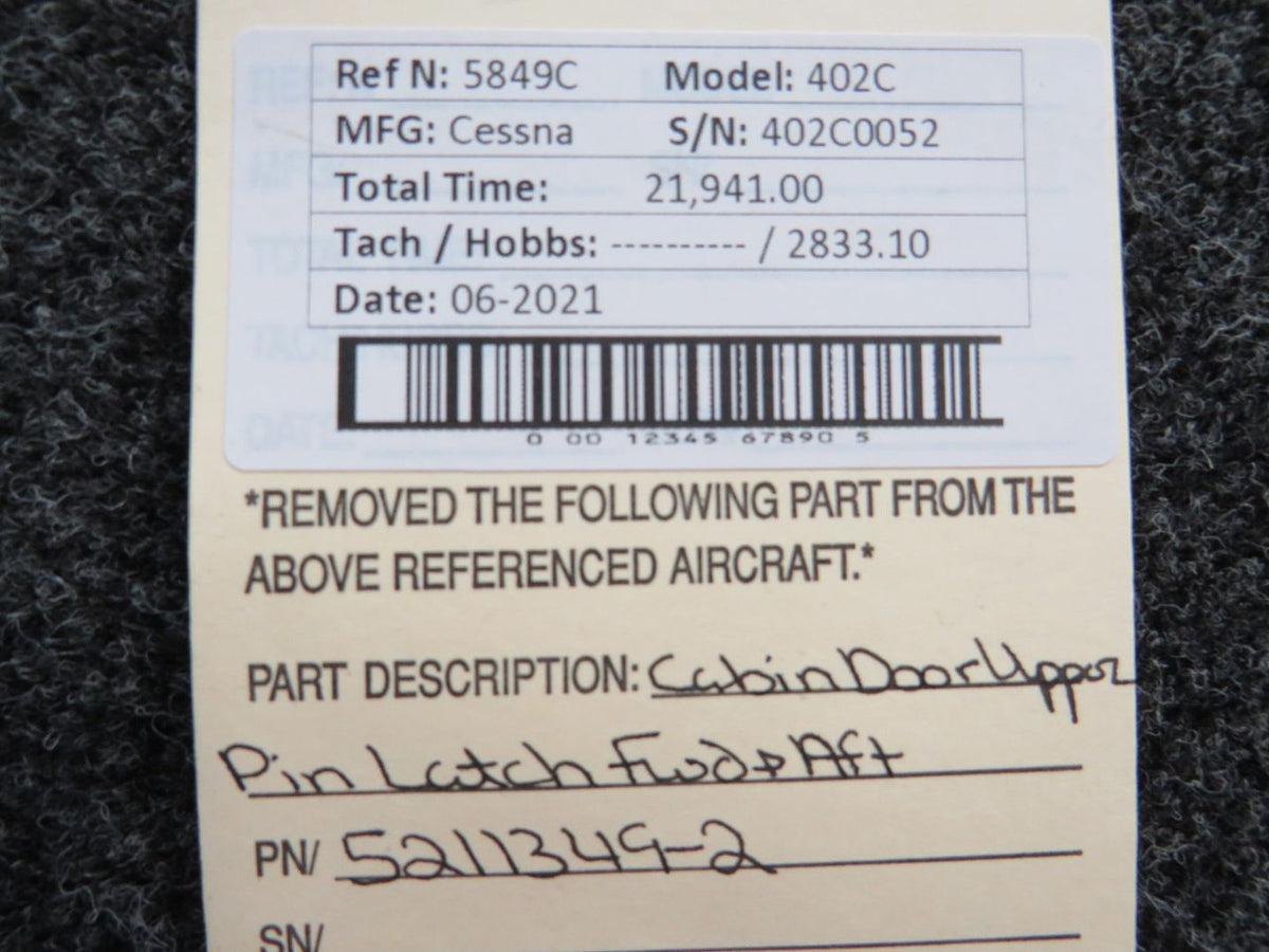 5211349-2 Cessna 402C Cabin Door Latch Upper Pin Forward AFT BAS Part Sales | Airplane Parts
