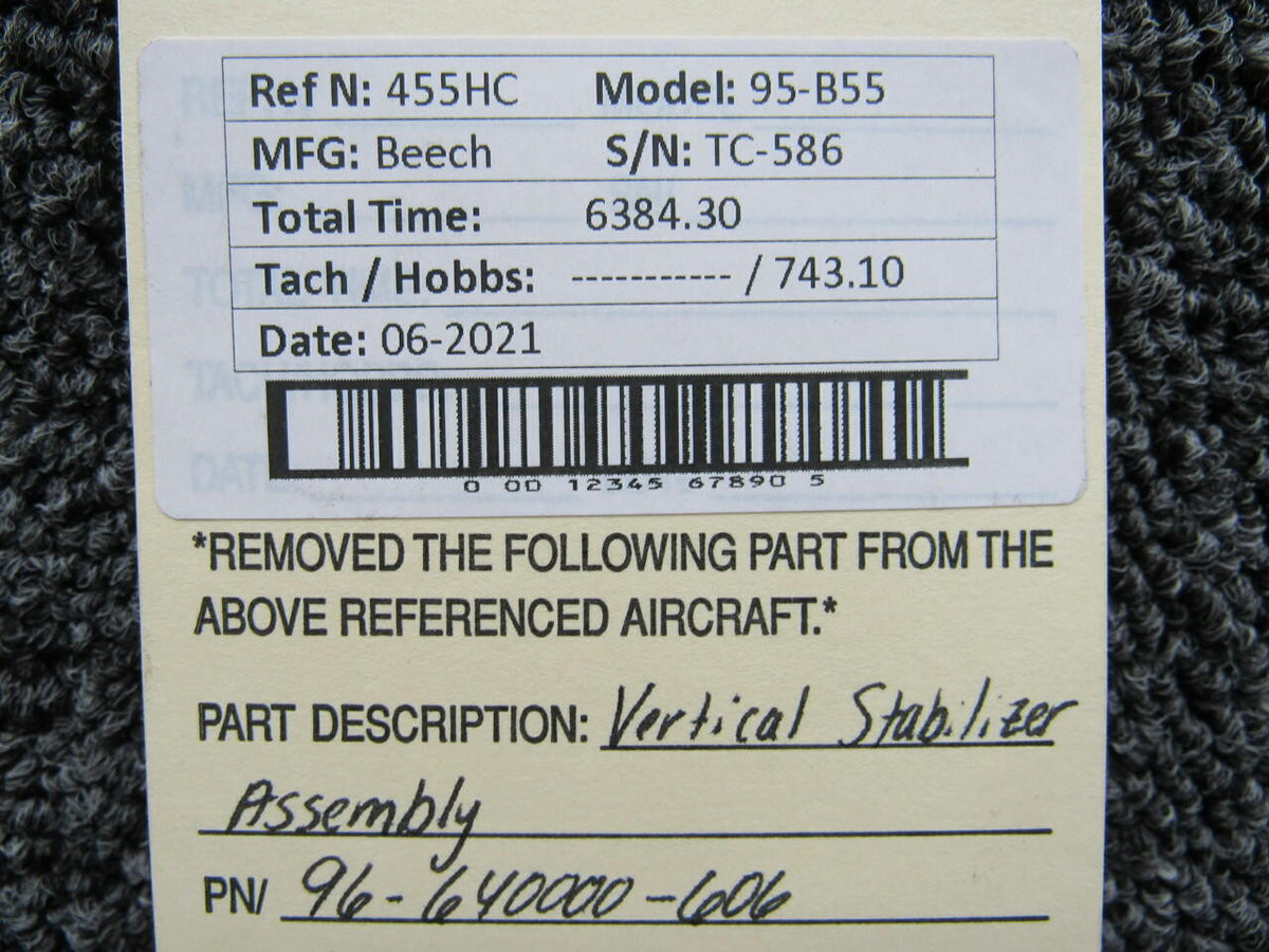 Beechcraft 96-640000-606 Beechcraft 95-B55 Vertical Stabilizer Assembly