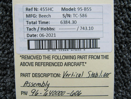 Beechcraft 96-640000-606 Beechcraft 95-B55 Vertical Stabilizer Assembly
