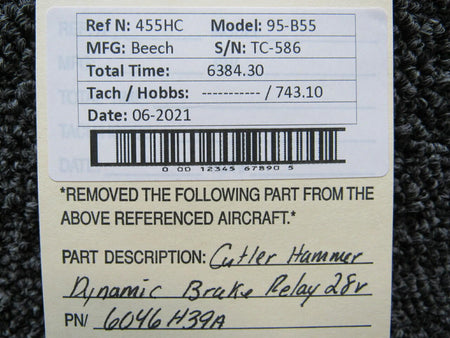 Cutler Hammer 6046H39A Beechcraft 95-B55 Cutler Hammer Dynamic Brake Relay Volts 28