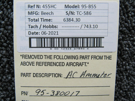 AC 95-380017 Beechcraft 95-B55 AC Ammeter Amps 40
