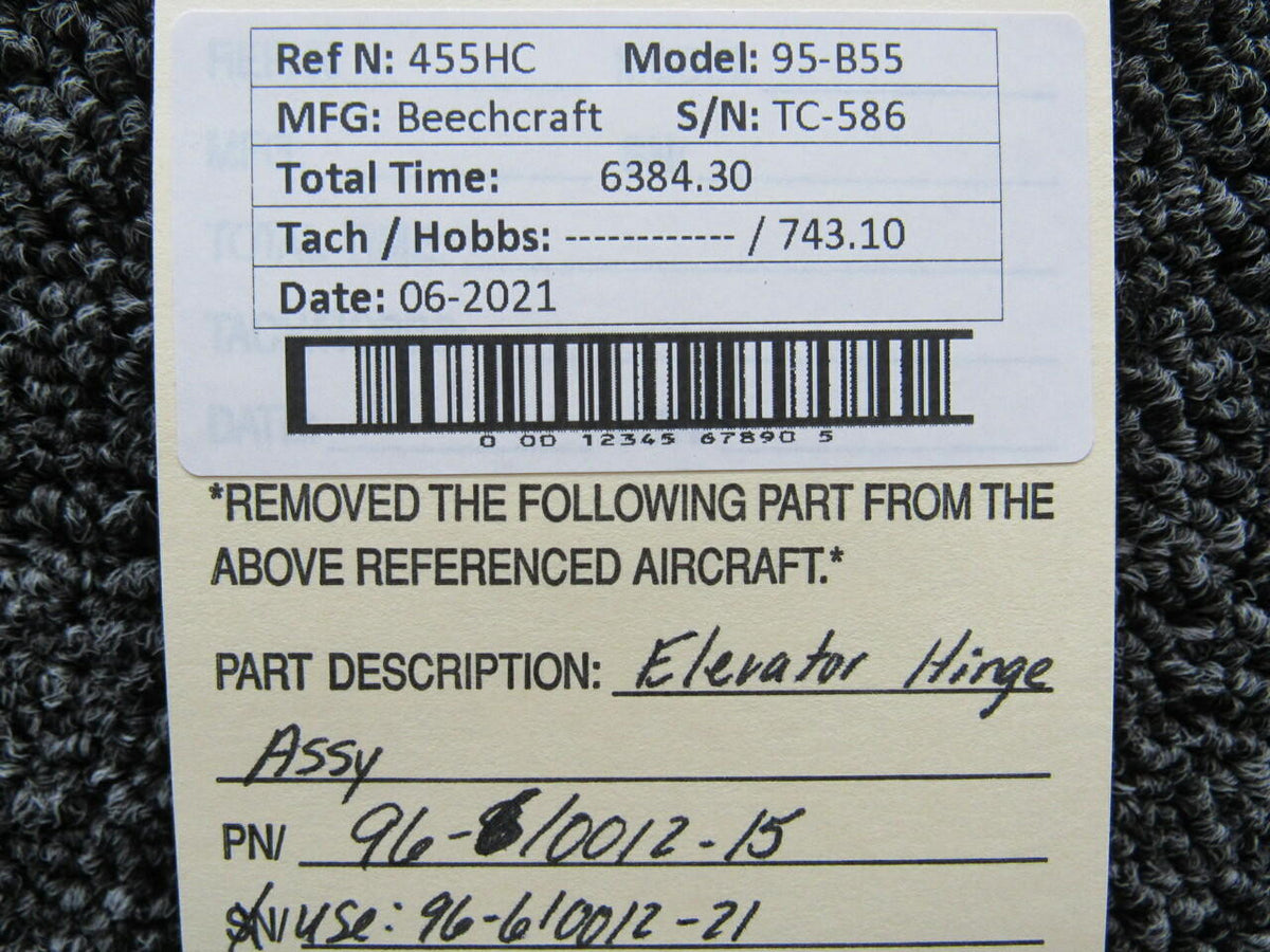 96-610012-15 (USE: 96-610012-21) Beechcraft 95-B55 Elevator Hinge Assy BAS Part Sales | Airplane Parts