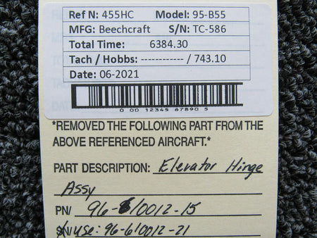 96-610012-15 (USE: 96-610012-21) Beechcraft 95-B55 Elevator Hinge Assy BAS Part Sales | Airplane Parts