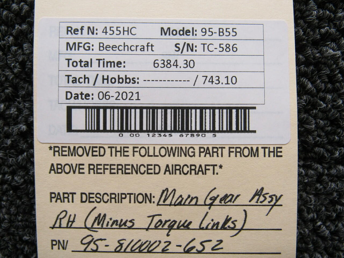 Beechcraft 95-810002-652 Beechcraft 95-B55 Main Gear Assembly RH Minus Torque Links