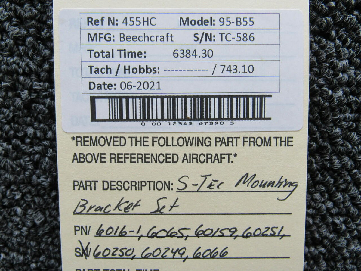 S-Tec 6016-1 / 6065 / 60159 Beechcraft 95-B55 S-Tec Autopilot Mounting Bracket Set