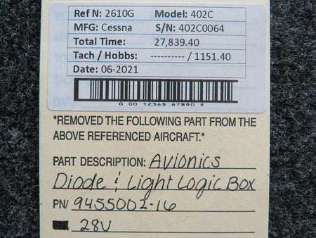 Cessna 9455002-16 Cessna 402C Avionics Diode and Light Logic Box Volts 28
