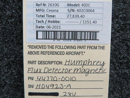 Humphrey 44770-0010 Cessna 402C Humphrey Magnetic Flux Detector Volts 28