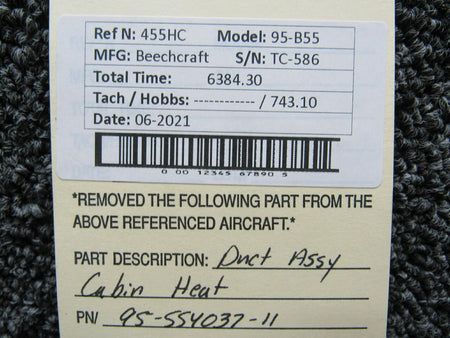 Beechcraft 95-554037-11 Beechcraft 95-B55 Duct Assy Cabin Heater