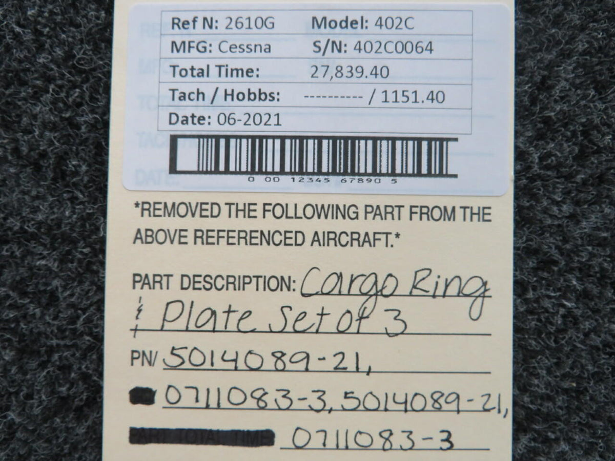 Cessna 5014089-21 Cessna 402C Cargo Ring and Plate Set of 3