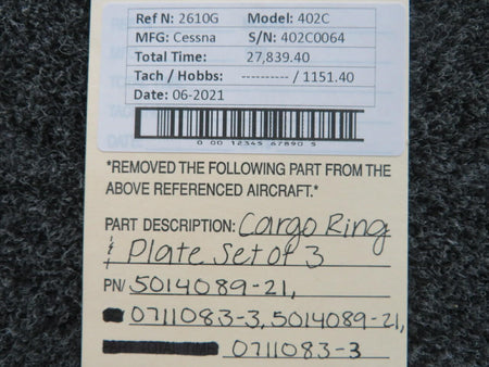 Cessna 5014089-21 Cessna 402C Cargo Ring and Plate Set of 3