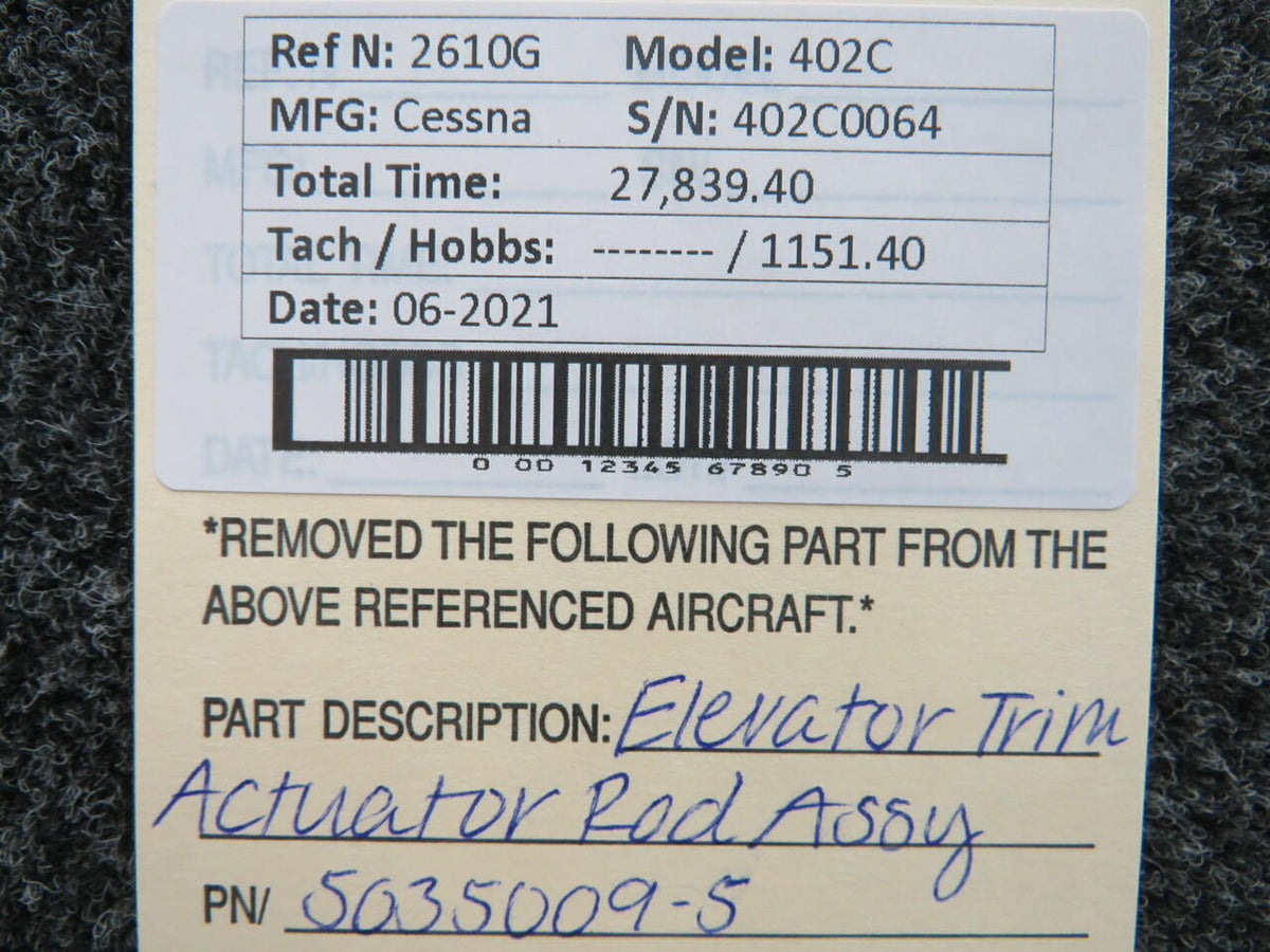 Cessna 5035009-5 Cessna 402C Elevator Trim Actuator Rod Assembly
