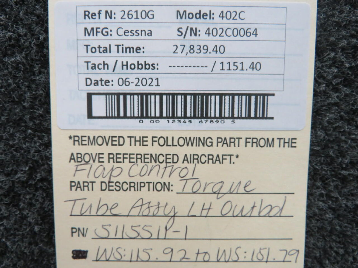 Cessna 5115511-1 Cessna 402C Flap Control Torque Tube LH Outboard