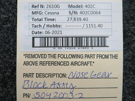 Cessna 5042003-2 Cessna 402C Nose Gear Block Assembly