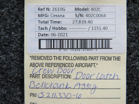 5211330-6 Cessna 402C Crew Door Latch Bellcrank Assembly BAS Part Sales | Airplane Parts