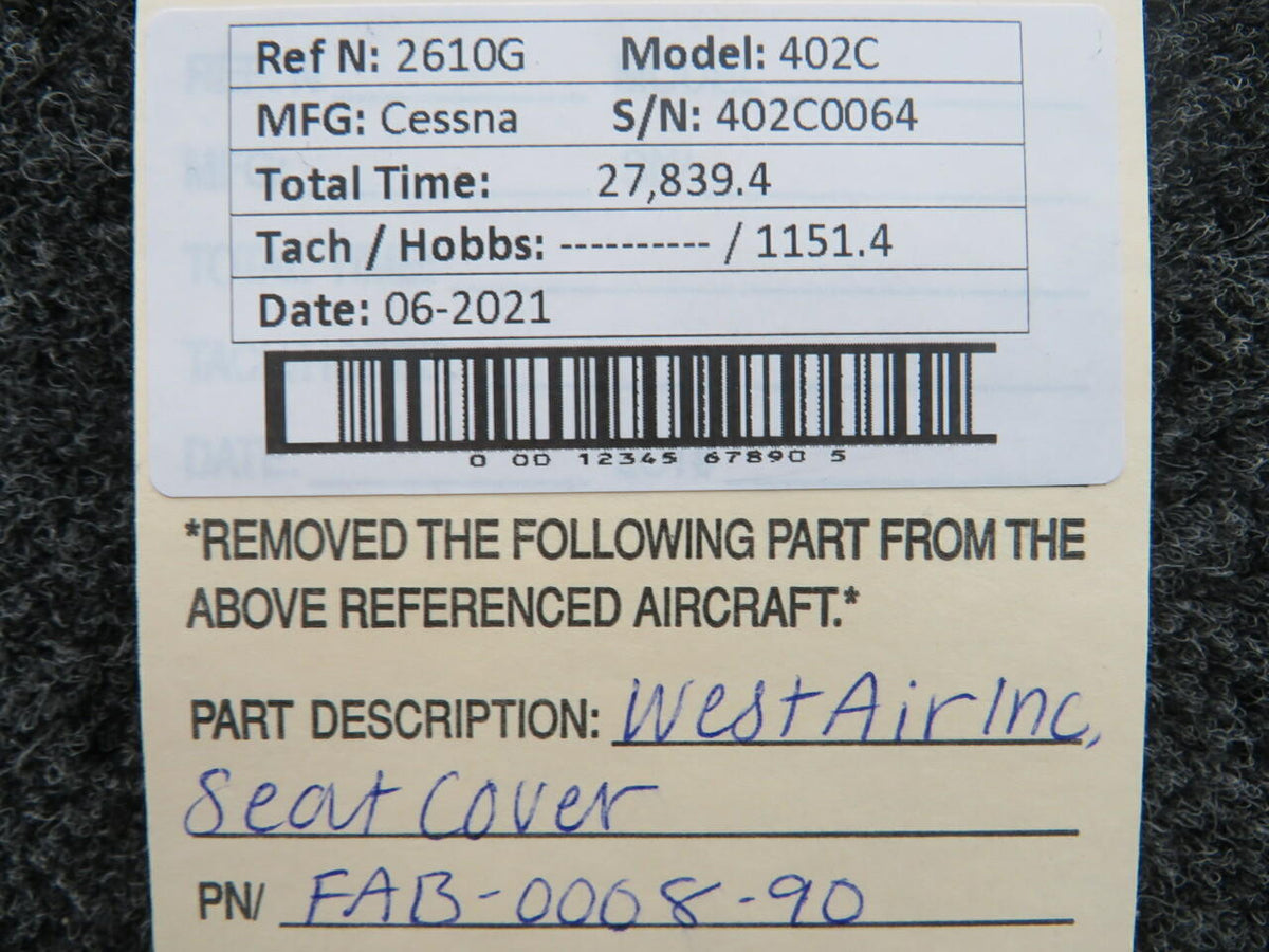 FAB-0008-90 Cessna 402C West Air Inc Seat Cover