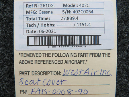 FAB-0008-90 Cessna 402C West Air Inc Seat Cover