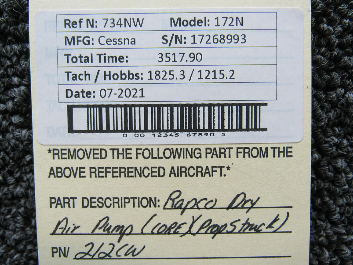 Rapco 212CW Cessna 172N RAPCO Dry Air Pump Prop Struck CORE N734NWKW16-N7