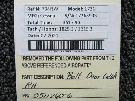 Cessna 0511260-6 Cessna 172N Bolt Door Latch RH