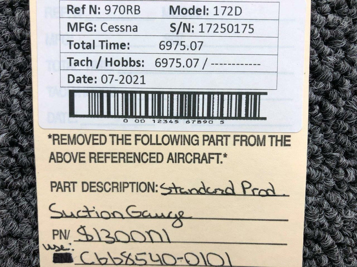 Standard Products S1300N1 USE C668540-0101 Cessna 172D Standard Products Suction Gauge