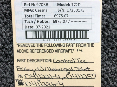 Cessna 0411221-4 ALT 0411362-4 Cessna 172D Control Tee Assembly W/ Universal Joint and Pulley