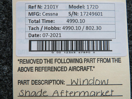 Cessna Cessna 172D Window Shade Aftermarket