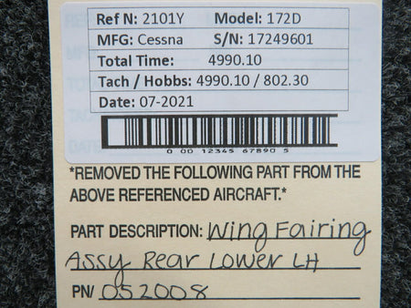 Cessna 052008 Cessna 172D Wing Fairing Assembly Rear Lower LH