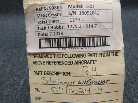 Cessna 0710024-4 Cessna 180J RH Stringer W/ Bracket