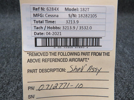 Cessna 0712771-10 Cessna 182T Shelf Assembly